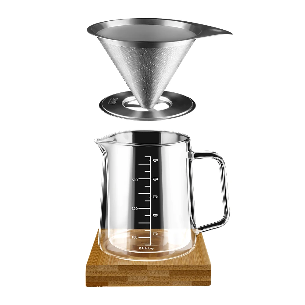 Double-layer heat-resistant travel glass mug coffee filter pot tea set 650ml Cup with scale brewing filter cup travel glass