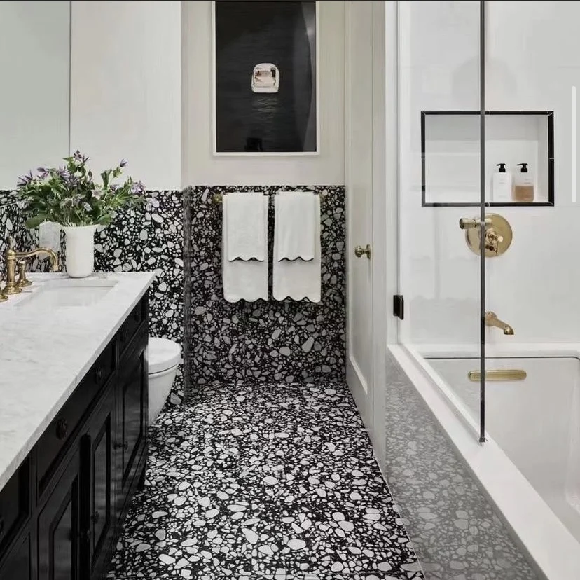 Epoxy resin terrazzo black terrazzo slabs artificial stone table, countertop and floor for indoor decoration