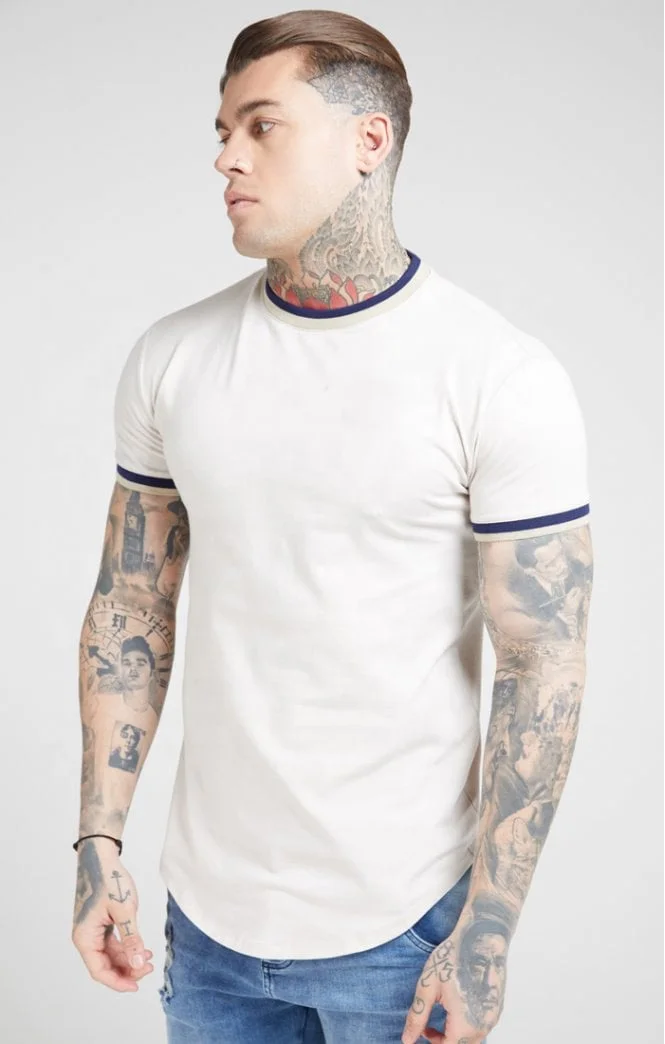 Оптовая продажа однотонная белая футболка с коротким рукавом в полоску высокого качества принтом на заказ