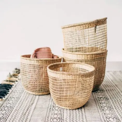 Vietbay Crafts Boho Woven Seagrass Basket for Storage Flower Pots and Planter Basket Interior Home Decoration