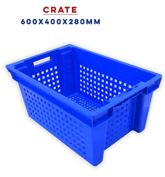UP HDPE plastic boxes crate blue color 600 x 400 x320 mm stackable vegetable  iso 9001:2015 industrial food grade product