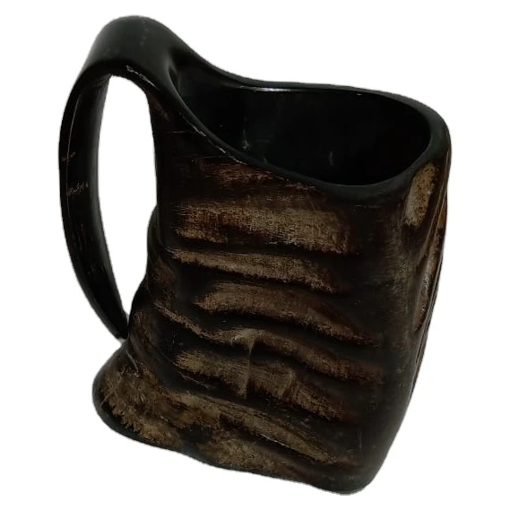 Indian Natural Buffalo Horn Mug Polished Cow Horn Tankards Viking Drinking Horns for Coffee and Tea