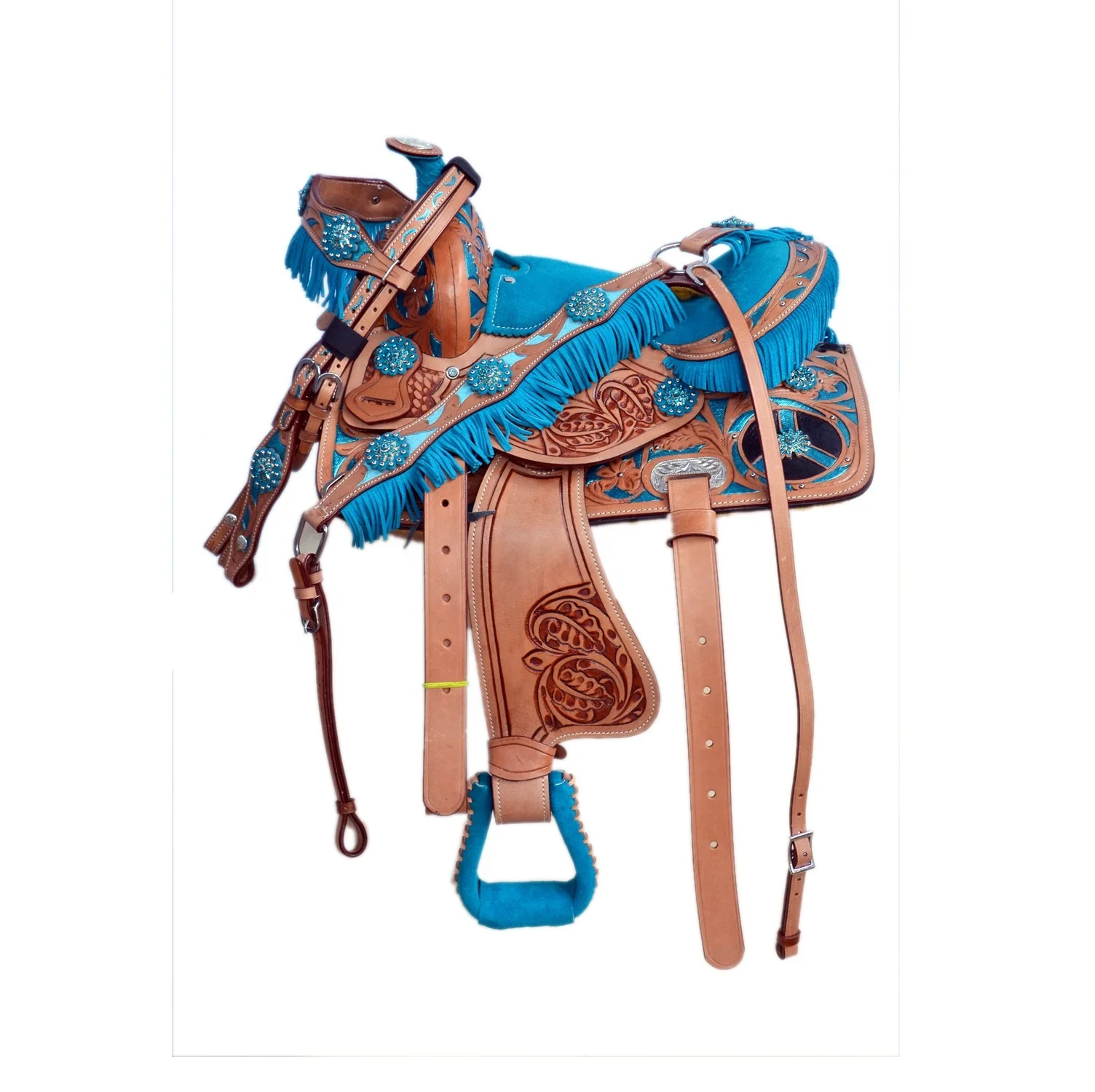 
Designer ocean Blue Hand Tooled western saddle With Accessories 