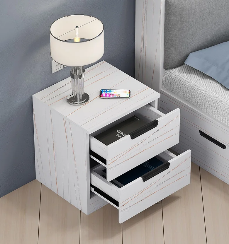 400x500xH400mm Modern Empty White Beside Table Bedroom Rectangular Cabinet with Drawer Storage in Wooden