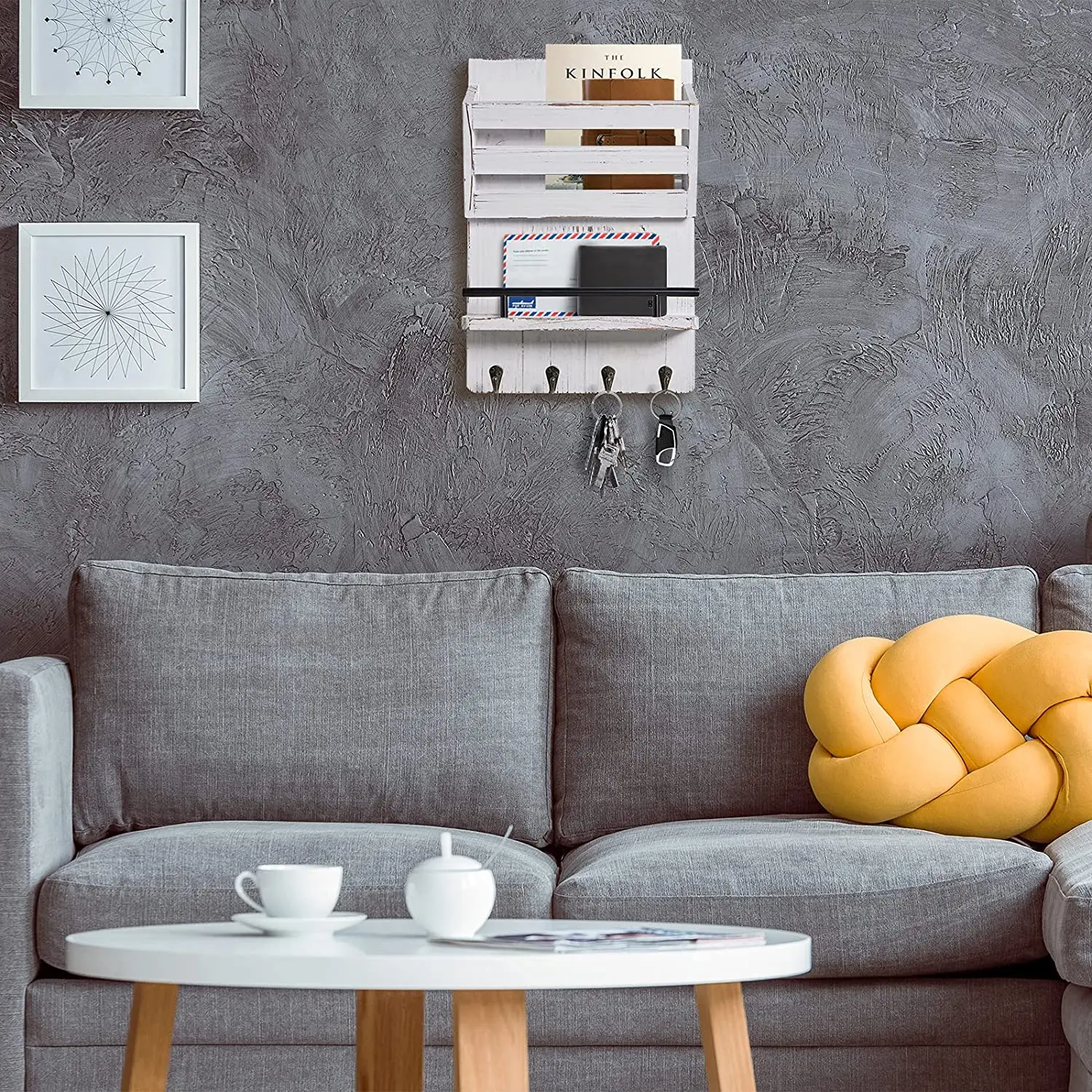 SINORHEMA Wood Key Holder for Wall Decorative with 4 Key Hooks Key Rack Hanger for Wall Mail Holder and Key Hanger or Shelf