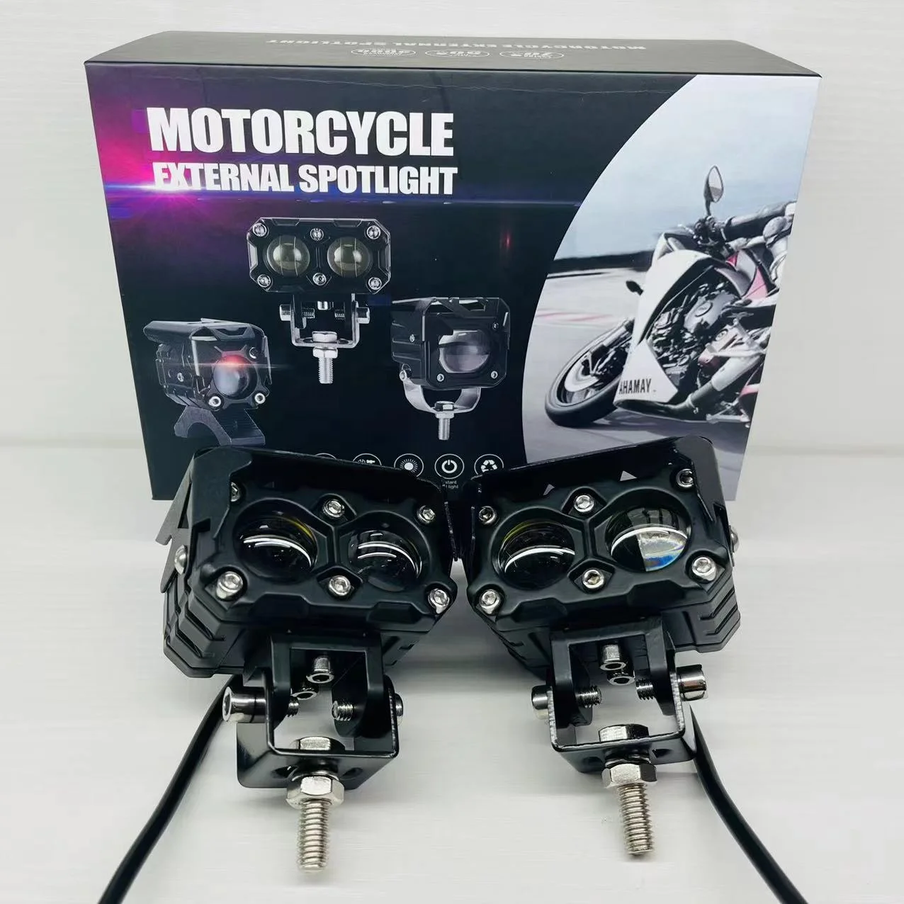 2021 New LED Motorcycle Dual Color Driving Light 40W LED Headlight Driving Moto Spotlight Auxiliary Light