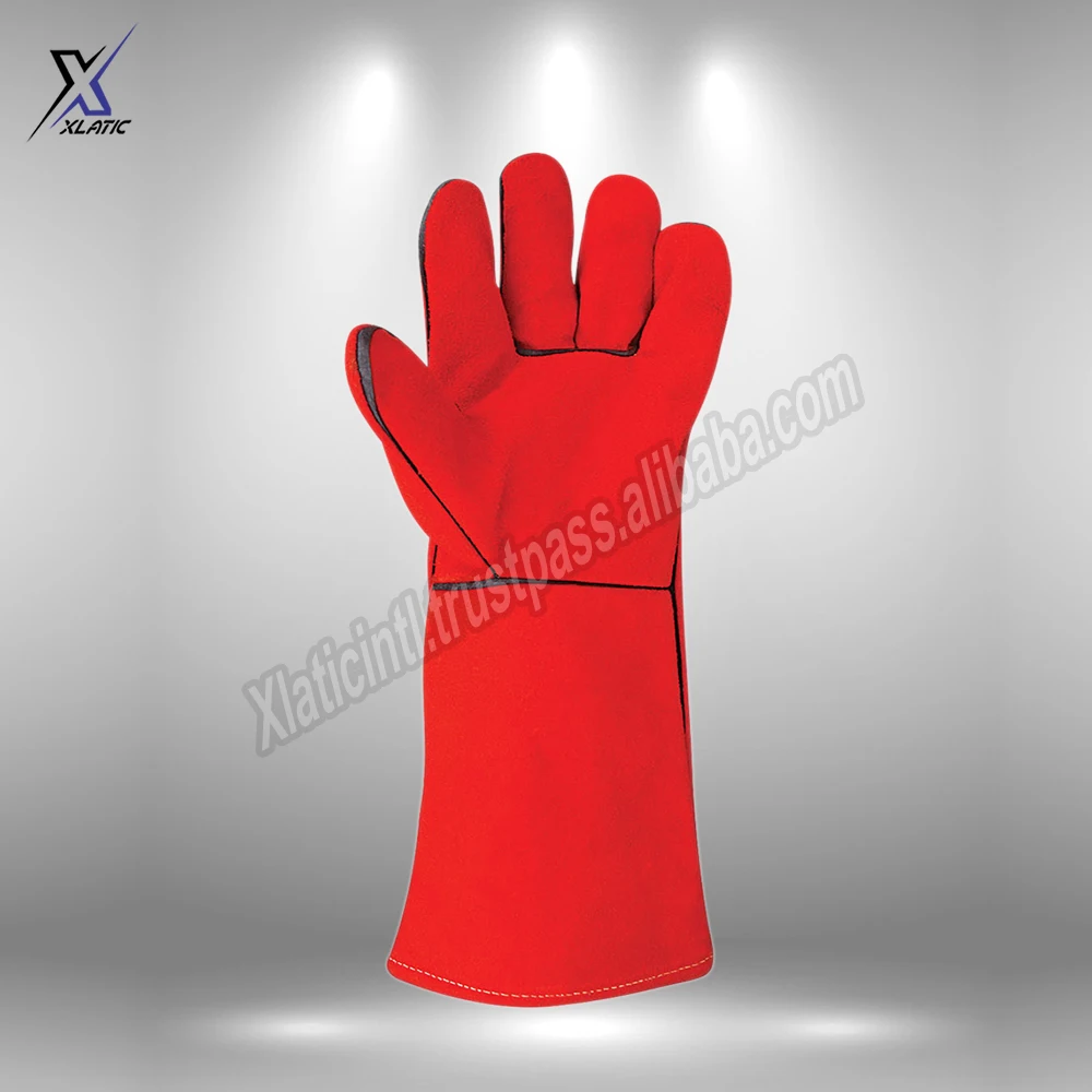 Перчатки для сварочных работ мужчин перчатки серого цвета с длинными манжетами сварки камина ручные из спилковой коровьей кожи оптовая продажа