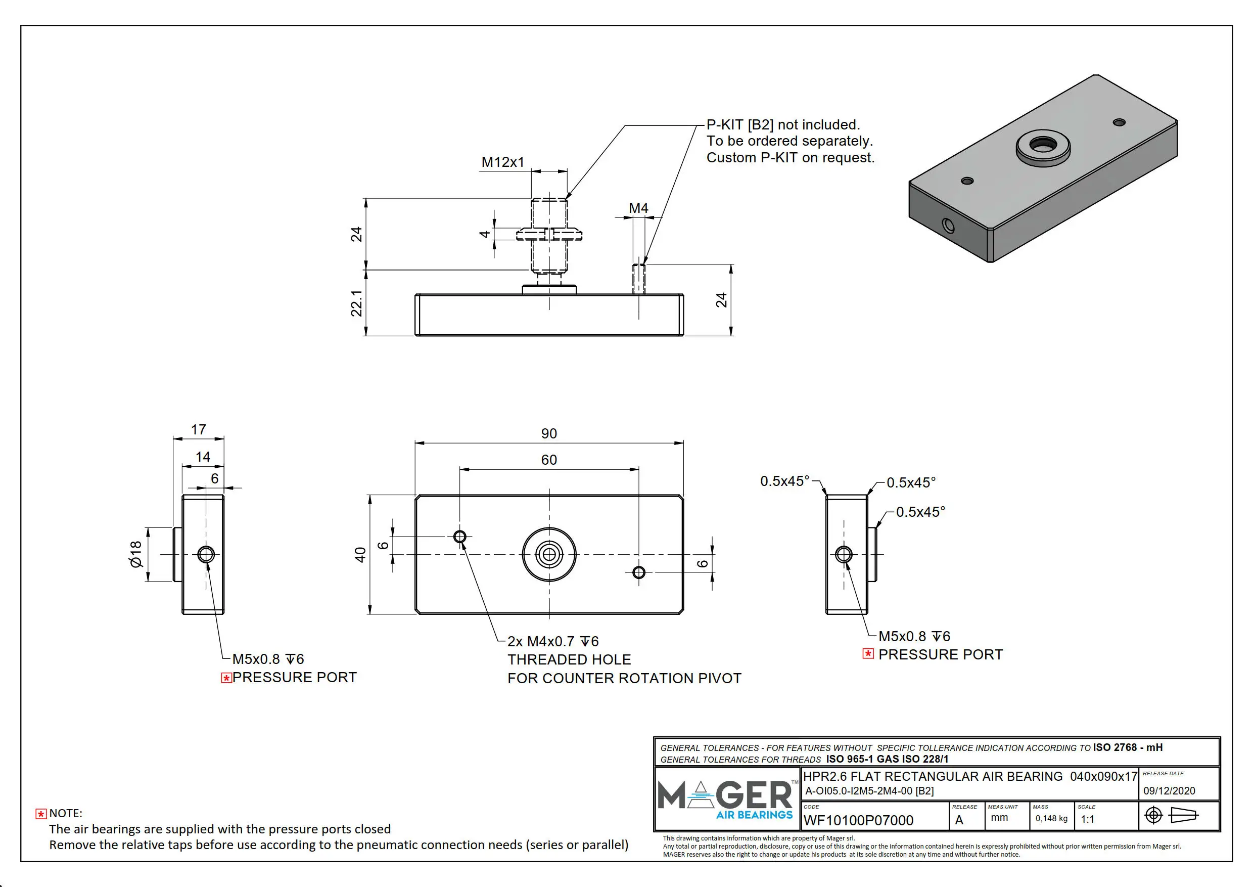 ITALY TOP QUALITY BEST SELL COMPETITIVE PRICE FLAT RECTANGULAR ALUMINUM AIR BEARING HPR2.6 40x90x17 FOR WAFER INDUSTRY