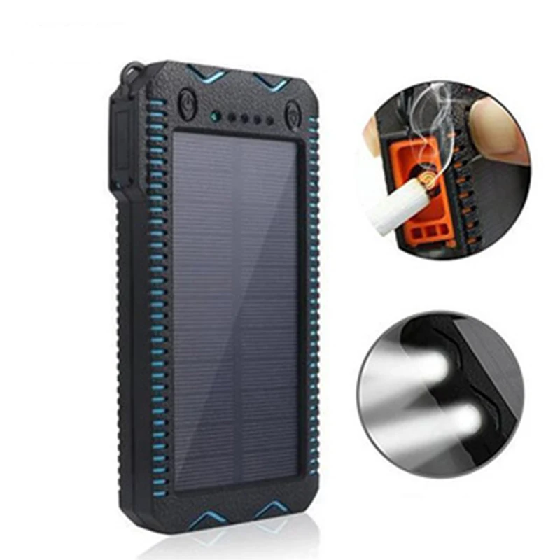 Faman Cell Phone Charger Waterproof Portable Solar Power Bank 10000mah LED Light Solar Charger