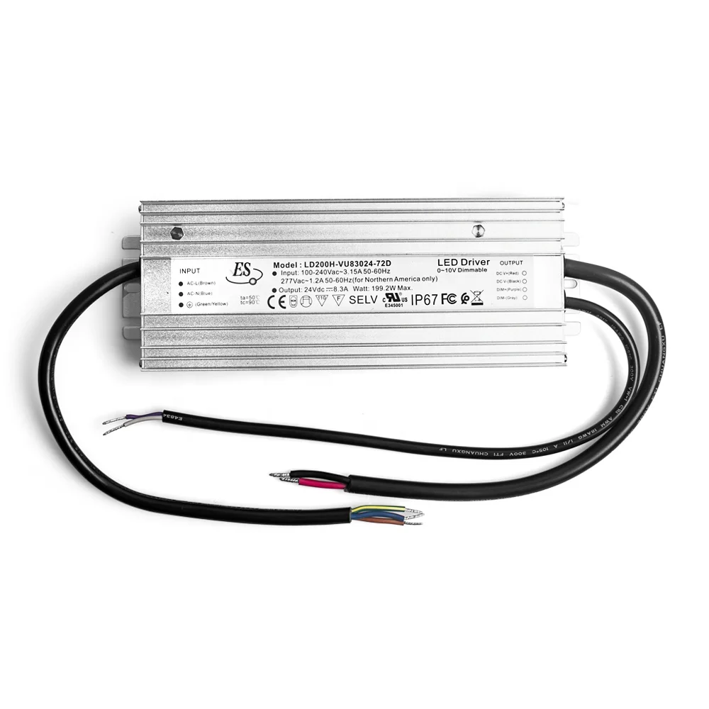UL наивысшей мощности 12v 24v 36 вольт 48v 100W 200 W 300W 400 Вт постоянное напряжение IP67 светодиодный драйвер ватт 0/1-10v затемнения источник