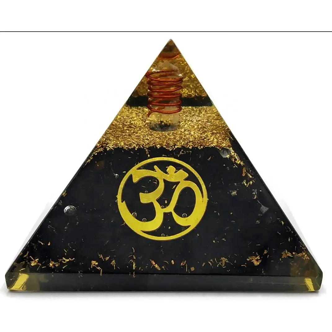 Orgone Pyramids Natural Black Tourmaline Holistic with OM Symbol Orgone Pyramid | Orgonite Pyramid | EMF Protection