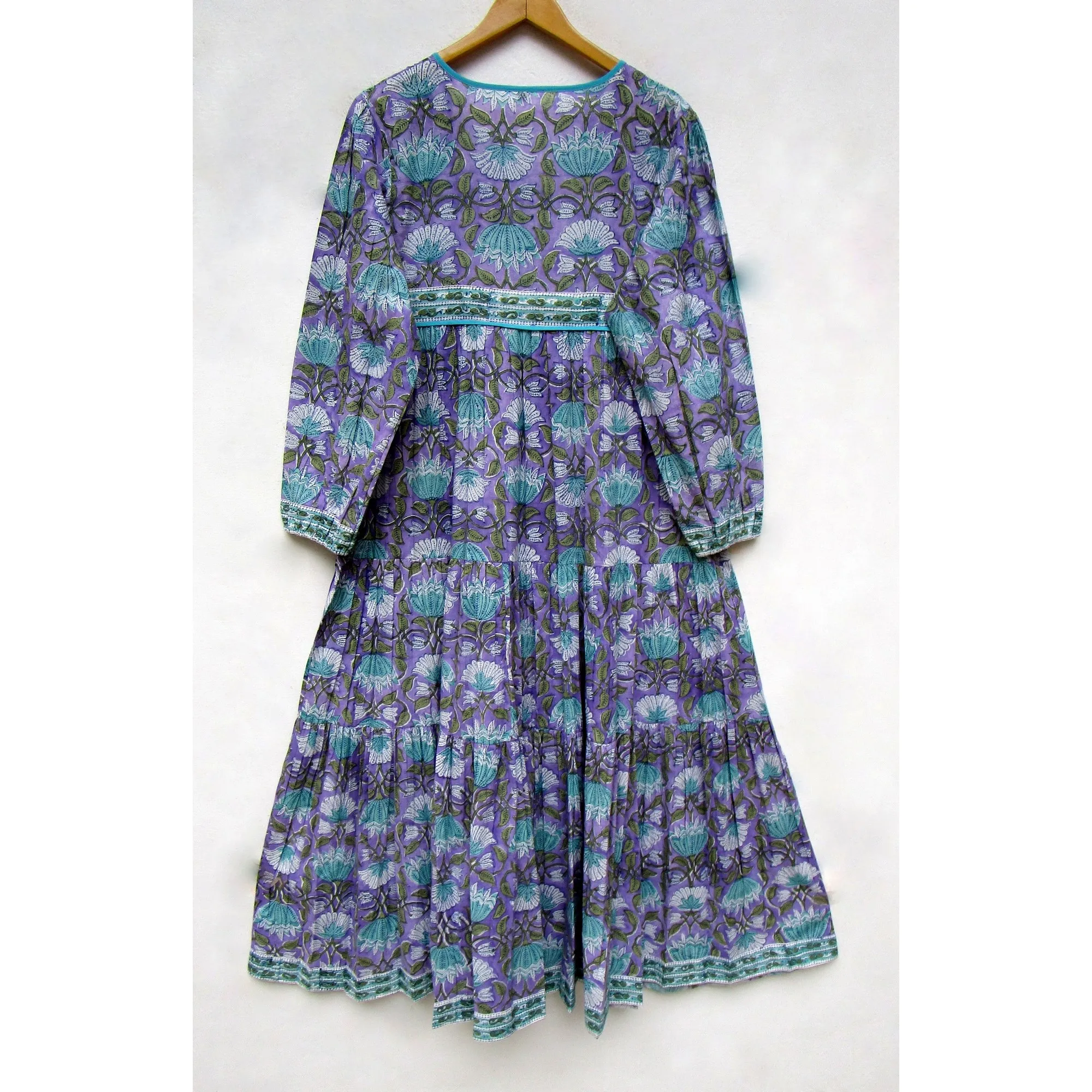 ambitious flower look hand block  printed cotton Indian maxi style look women dress - travel wear dress