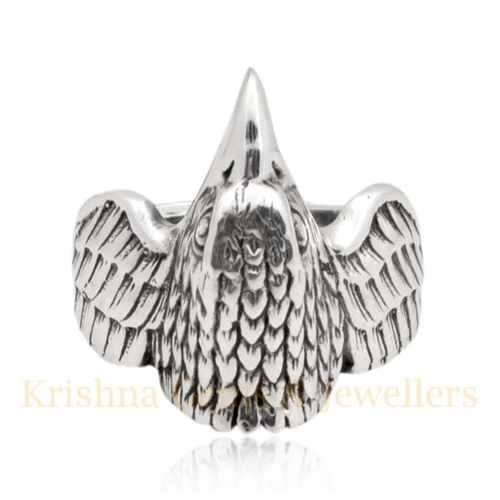 Мужское кольцо с орлом в готическом стиле из серебра 925 пробы