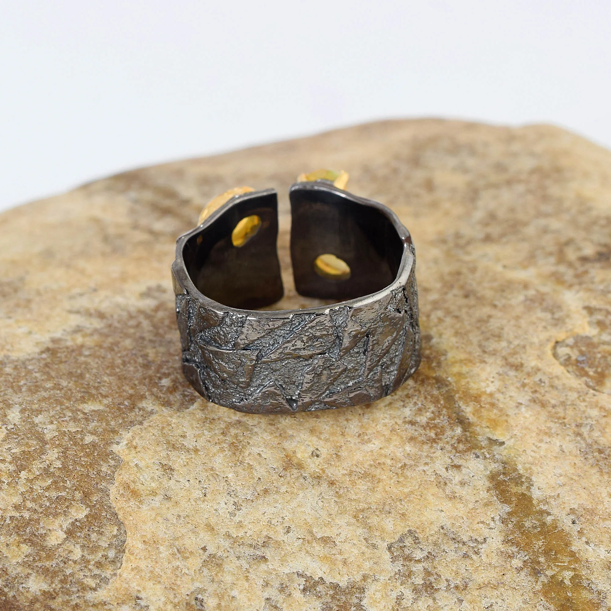 Ethiopian Opal Gemstone Yellow Gold Plated Ring Handmade 925 Sterling Silver Black Rhodium Wholesale Fine Jewelry For Women