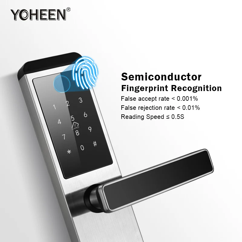 Дверной смарт-замок из нержавеющей стали с Биометрическим распознаванием отпечатков пальцев приложением BLE Wifi для дома