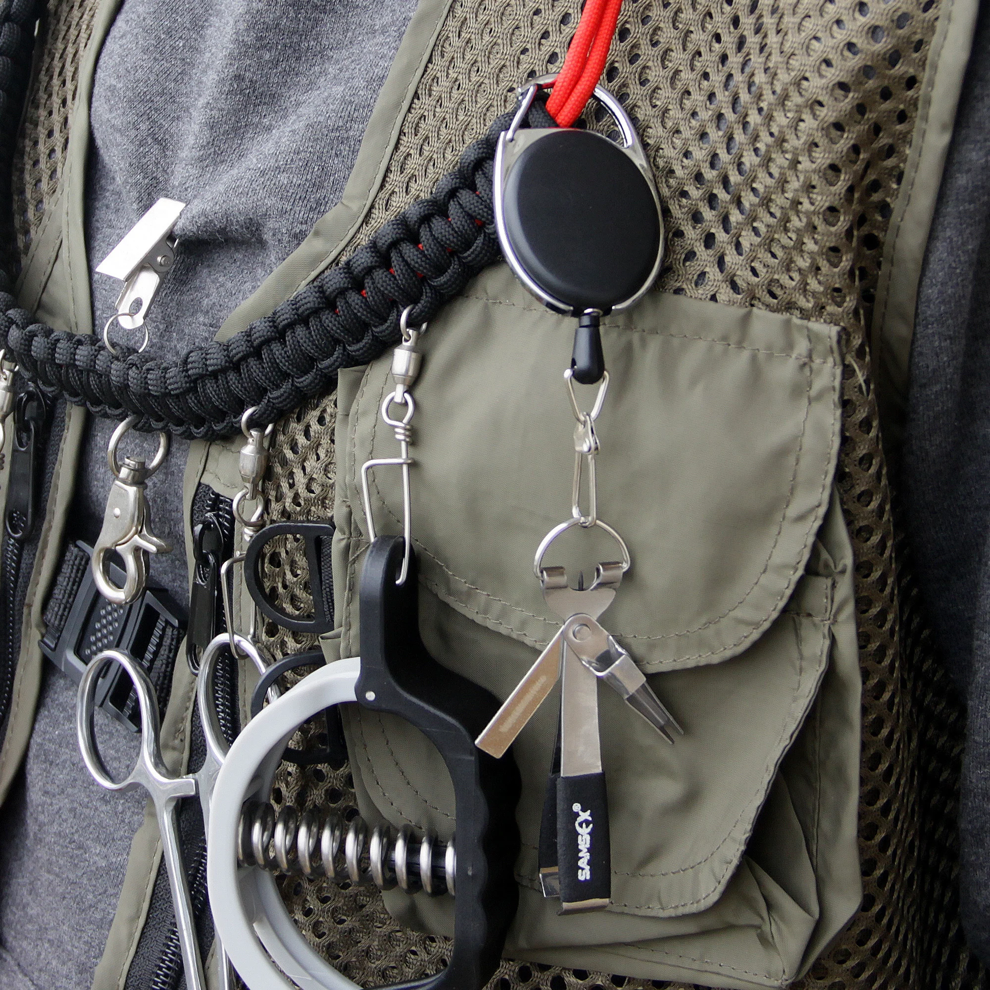 SAMSFX 3PCS Quick Release Spring Clip for Tools Holder Retractable Reel Key Chain Fly Fishing Zinger Retractor Cable