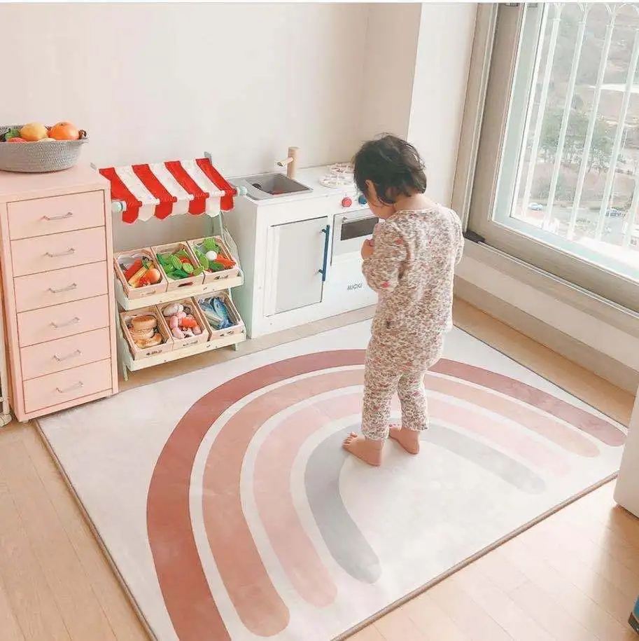 Cute Rainbow Carpet Crawling Mat Soft Carpets For Bedroom Living Room Anti-slip Floor Mats Kids Room Carpet Rugs Slide Mat