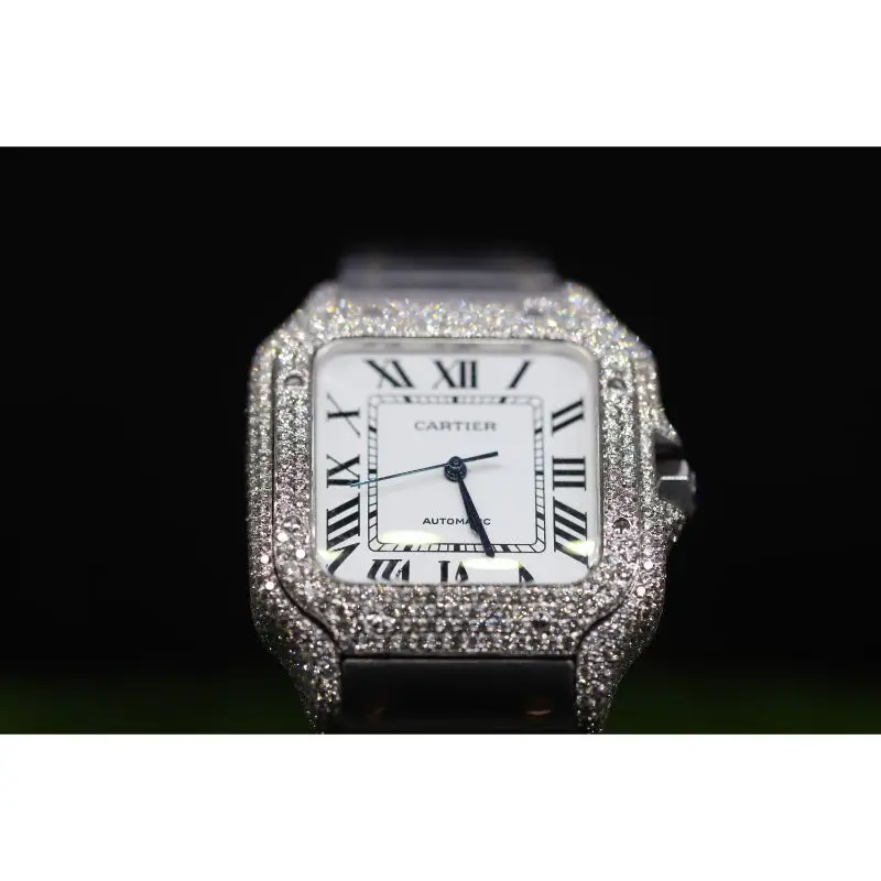 Наручные часы с бриллиантами белого/черного/серого цвета мужские из нержавеющей стали по производственной цене мужское кольцо