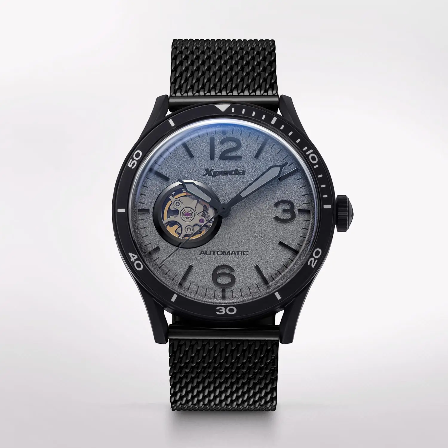 TC807B2 hot sales stainless steel automatic mechanical 5 ATM  waterproof mesh bracelet curved lens pilot watches men wrist