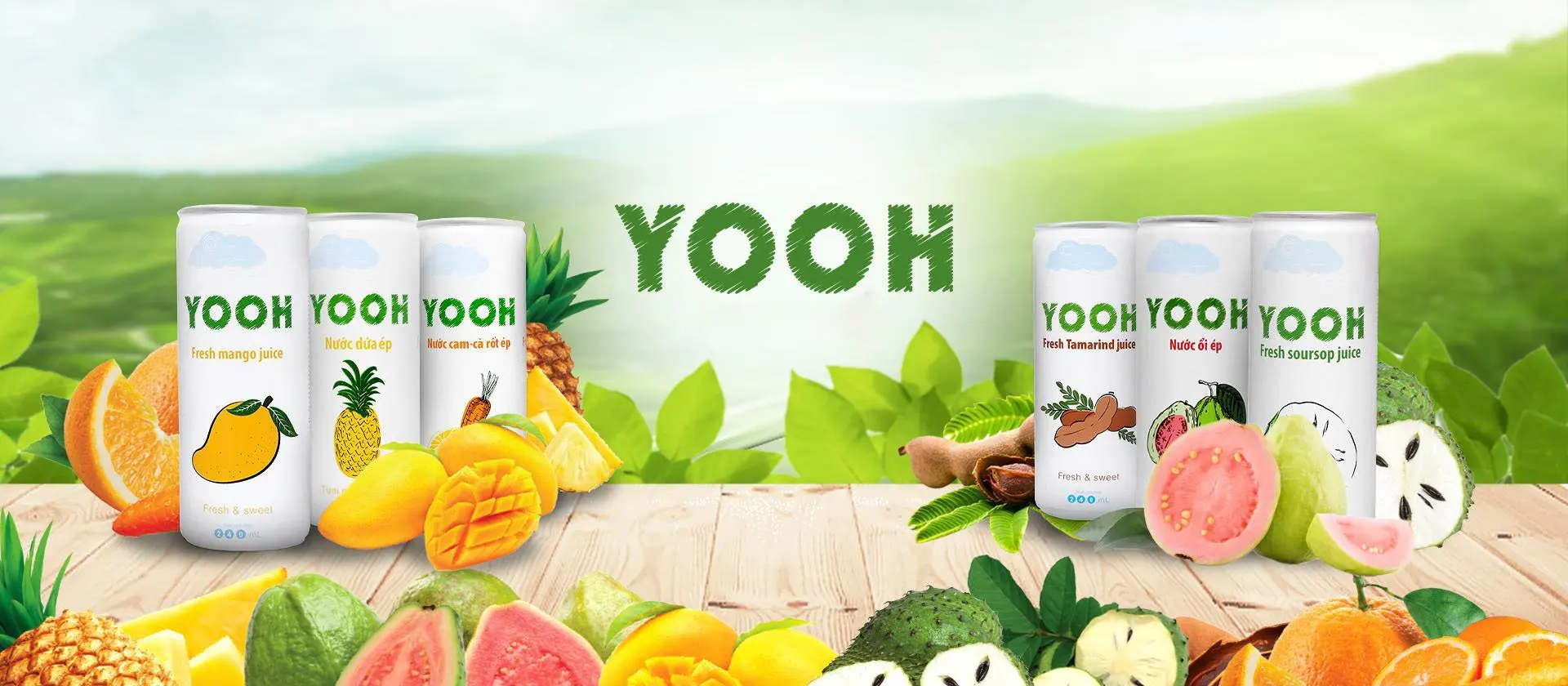 Fruit juice squeezer Guava fruit juice 240mL canned YOOH brand from Vietnam supplier