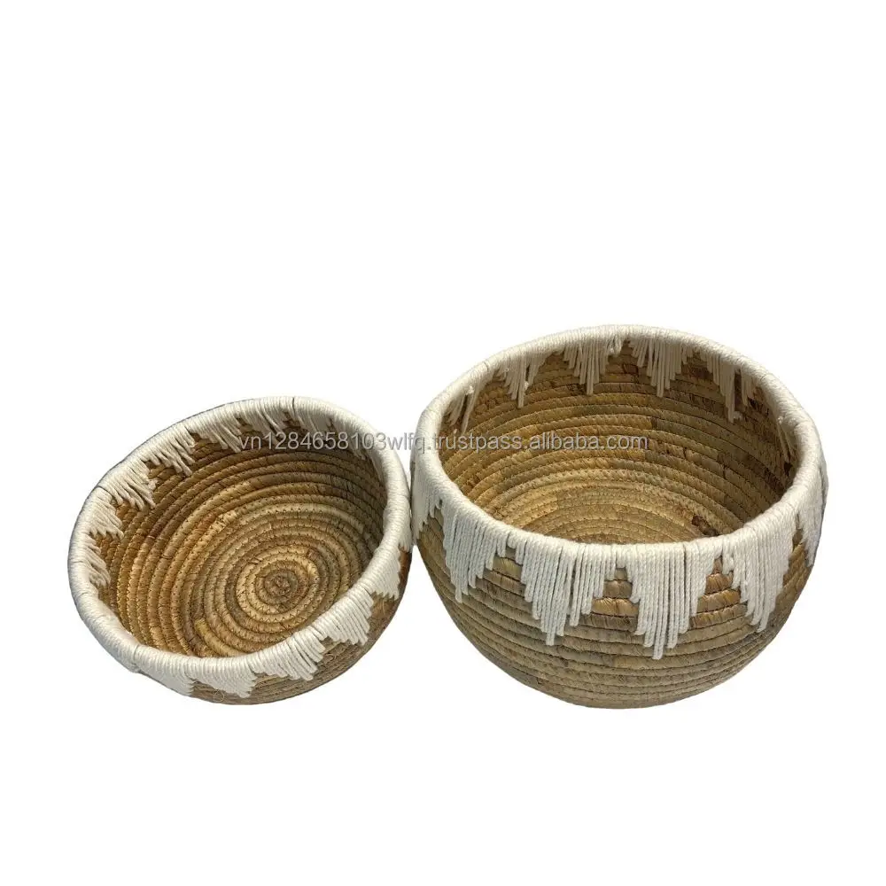 Wholesale Handicraft Round Woven Hyacinth Cotton Rope Basket Set 2 Pcs Storage Baskets Contact us for Best Price