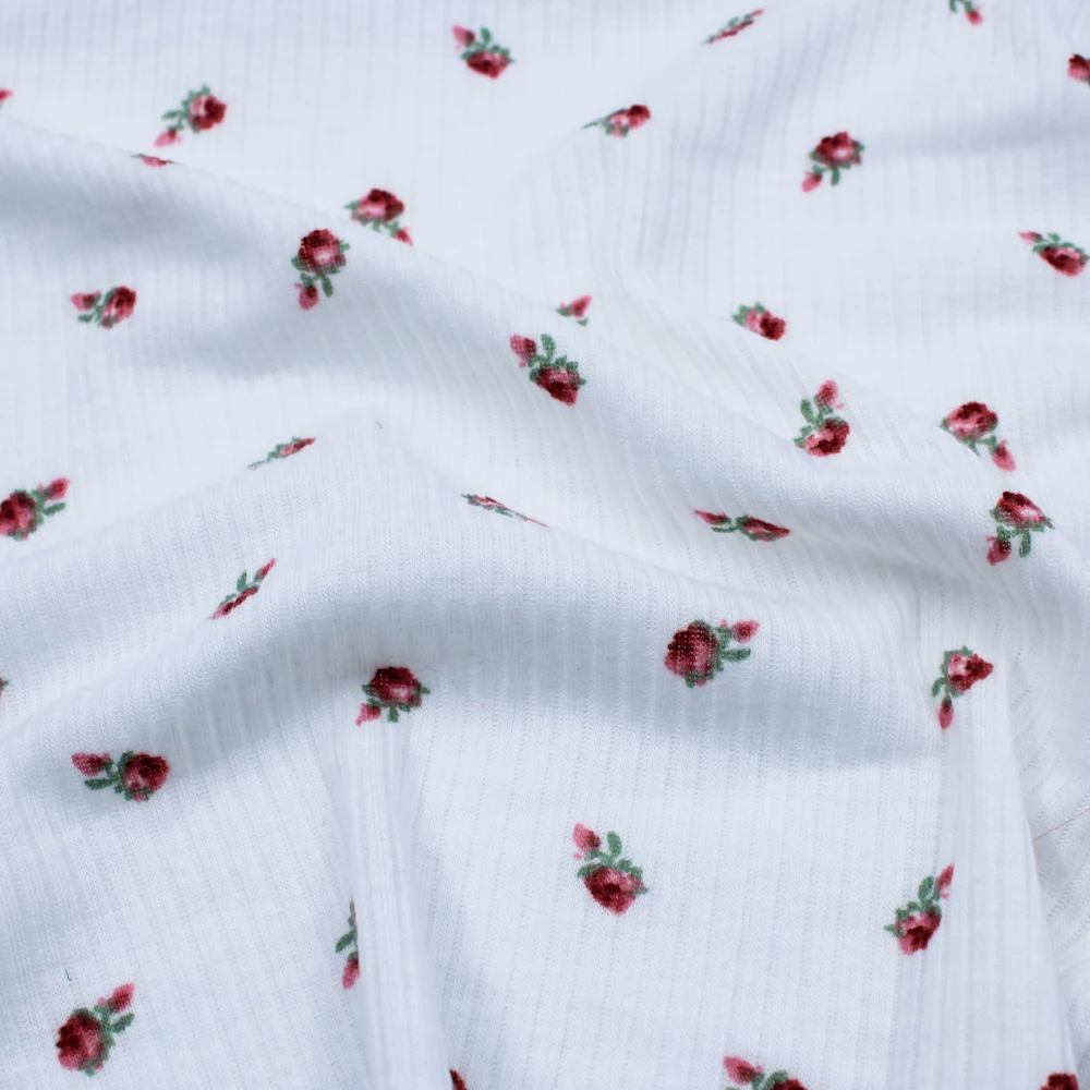 Отделанной тесьмы с синим цветочным печатным рисунком 4x2 ребристыми вязать полиэстер спандекс ткань-стиль P-2569-761