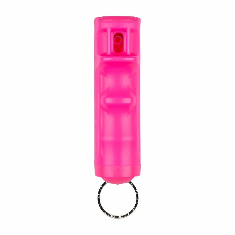 
12-Foot Range SABRE Pepper Gel with Finger Grip and Key Ring, UV Marking Dye Ergonomic Finger Grip Flip Top Safety, Pink 
