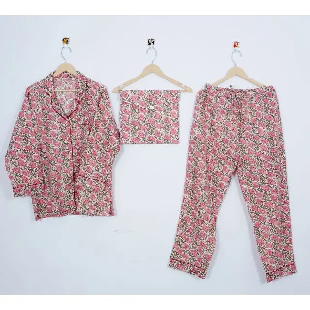 Indian Handmade Cotton Night Shut Women Pants Shirt Nightwear Pajama Set Floral printed cotton pyjama set Bridesmaid Gifts