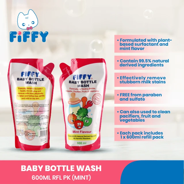  (600 мл) fiffy Детские растительного происхождения мятным вкусом детских бутылочек фруктовых и овощных моющую жидкость запасной блок