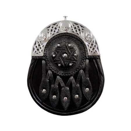 Sporrans черная кожа никелированная латунь с кельтскими цепями в комплекте