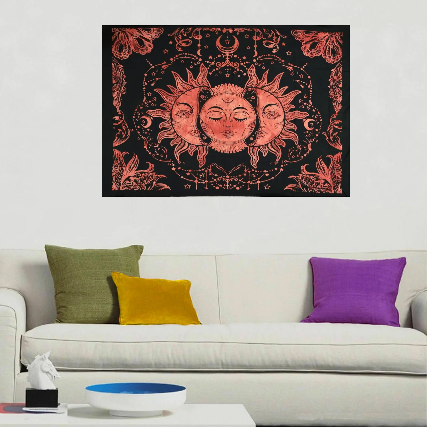 Poster Small Sun Wall Hanging Cotton Altar Cloth Pantagram Handmade Beautiful Tapestry Home Decor