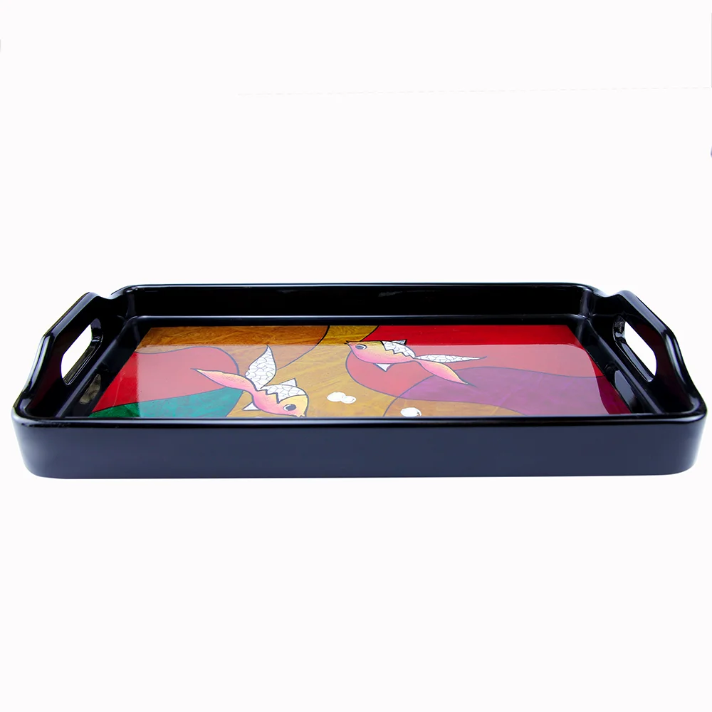 
Hot Sale in Bulk New Design Home Decorative Rectangle Shape Serving Trays Wooden Trays with Handles Trays for Serving 