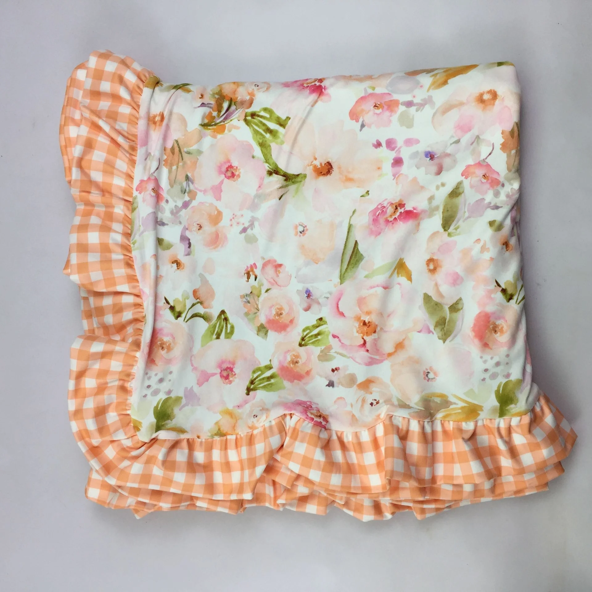
Little Girls Cute Printing Soft Milk Silk Ruffles Side Muslin Swaddle Blanket Baby Quilt for Kids Infant Boys and Girls 