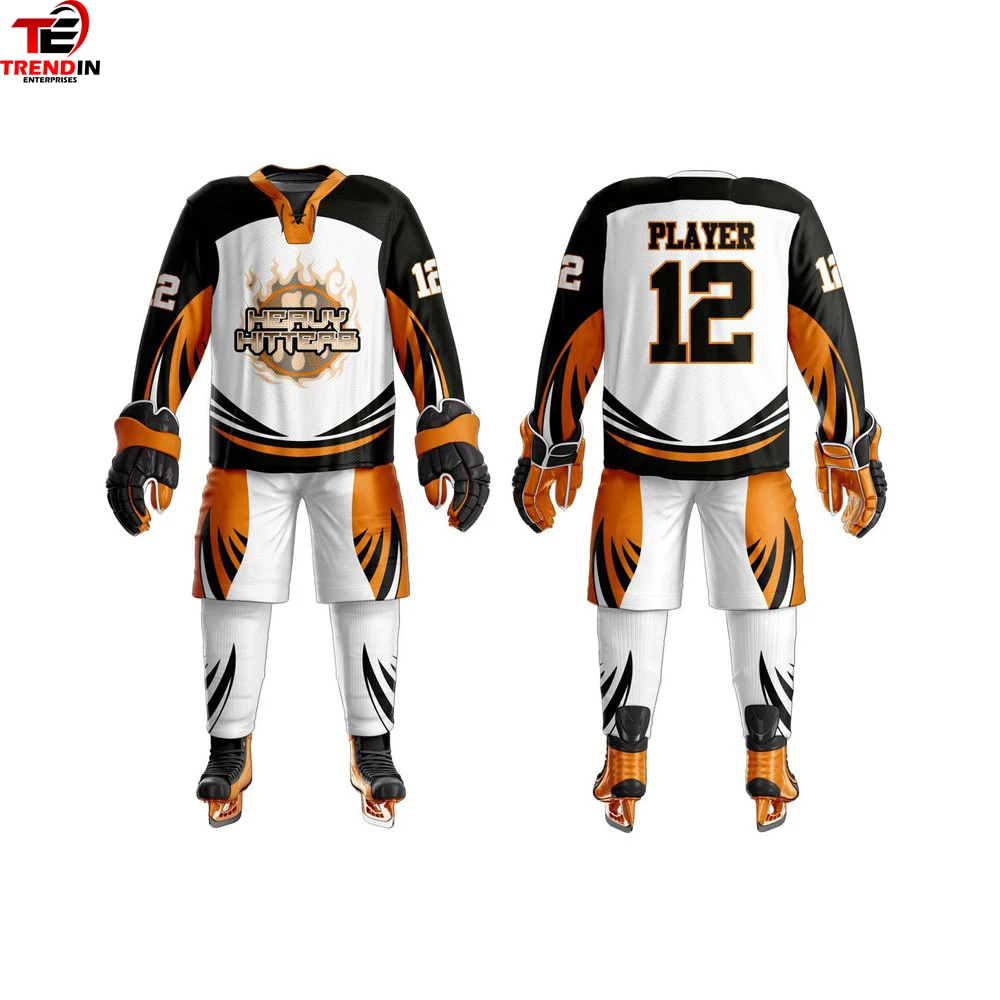 Униформа для хоккея с сублимационной печатью 100% полиэстер дышащая ткань мужские комплекты шайбой по низкой цене