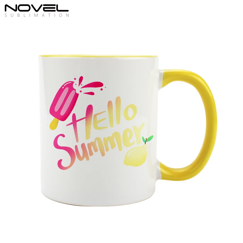 Керамические классические кружки 11 унций кофейная кружка белая без рисунка с цветной бахромой и ручкой