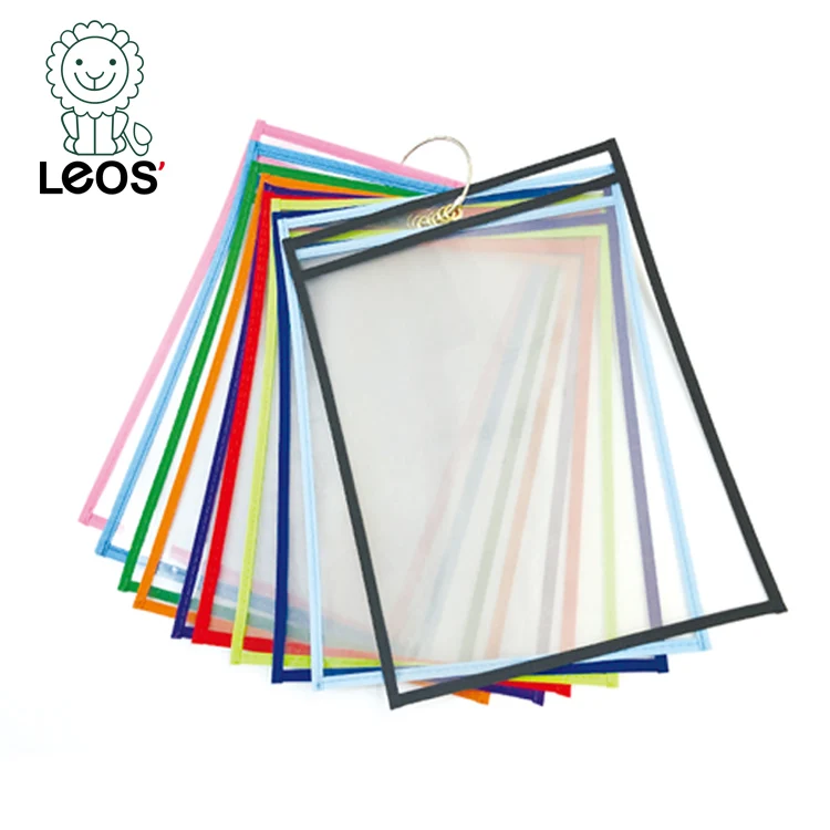 Пластиковые Многоразовые стираемые карманы разных цветов, сухие стираемые рукава, держатели для билета с неоновой прострочкой