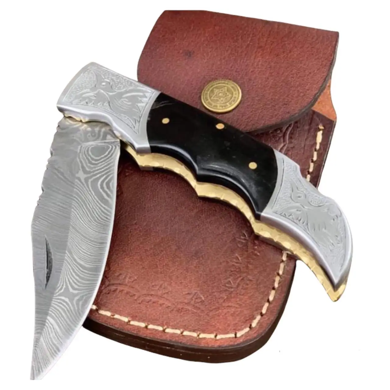 Pocket Knives Folding Steel Pocket  for Men & Folding  with Back Lock & Wood Handle Leather Sheath Knife