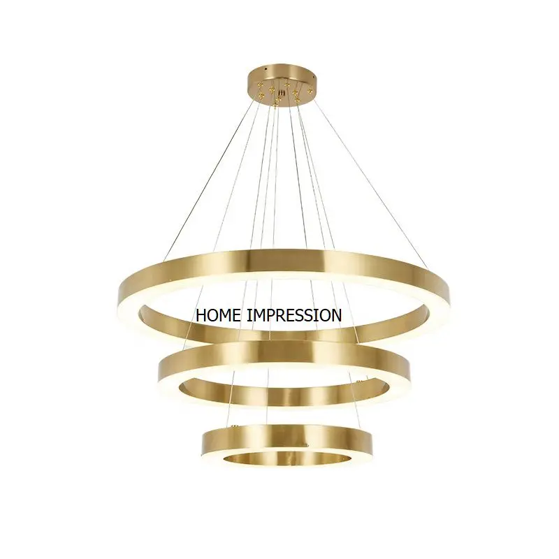 Ring Chandelier for Living Room Pendant Light 18w Led Copper Luminous Acrylic Lamp Decorative Lighting Style Packing Modern Flux