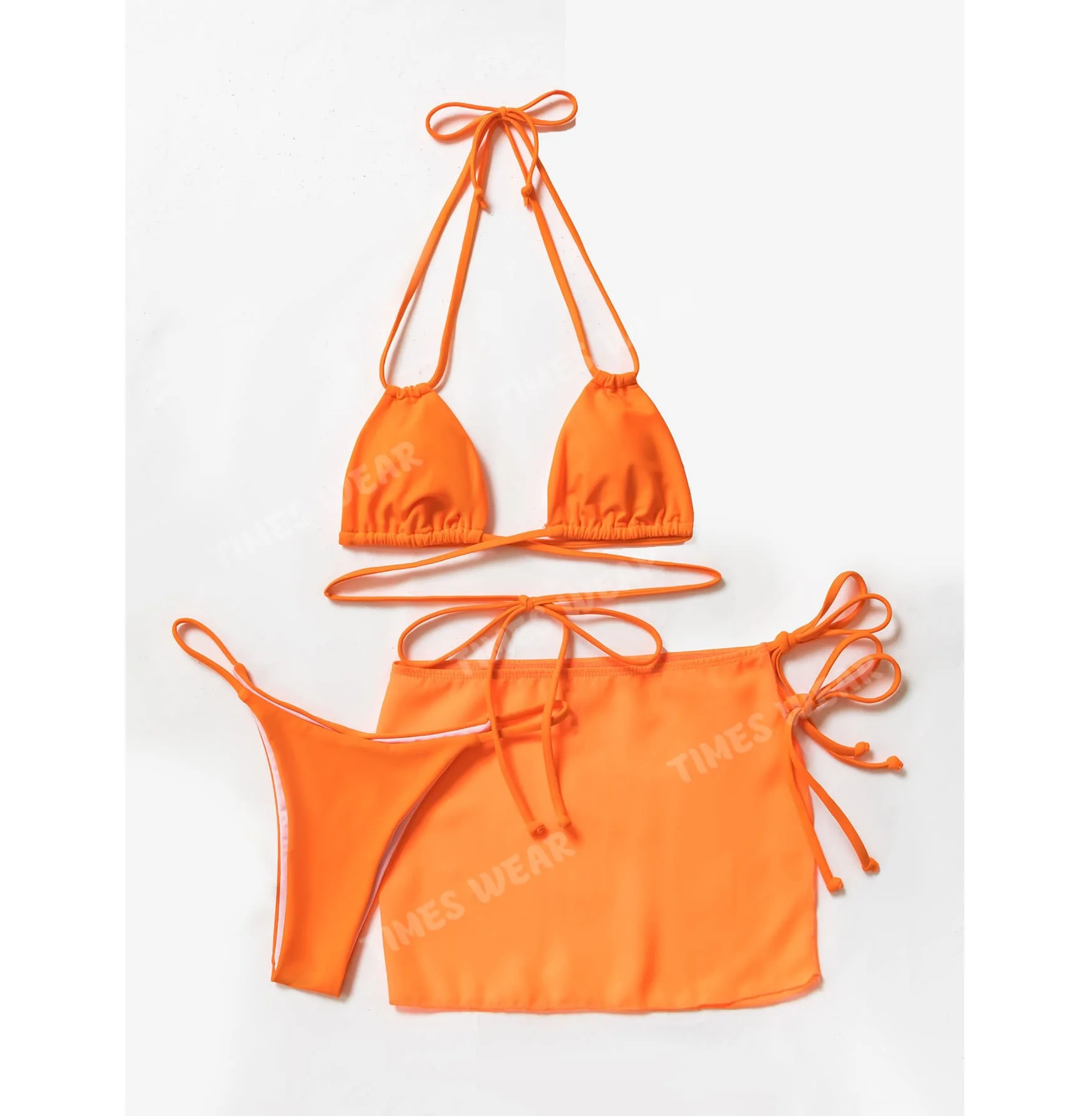 Women Top Sale Direct Supplier Plain Halter Bikini Swimsuit With Cover Up / Skirt