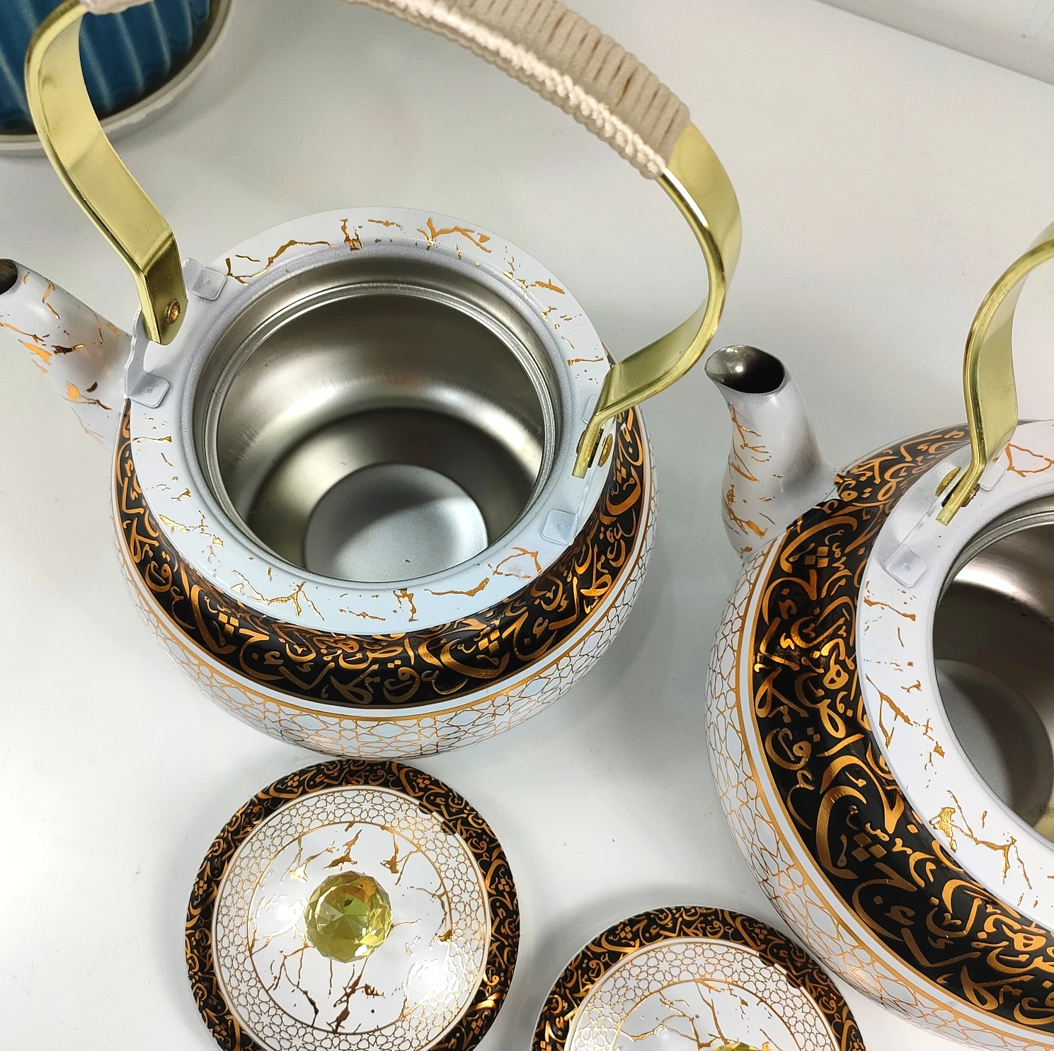 High quality Arabic Style Teapot 1.5L White and Gold Plated Stainless Steel Teapot