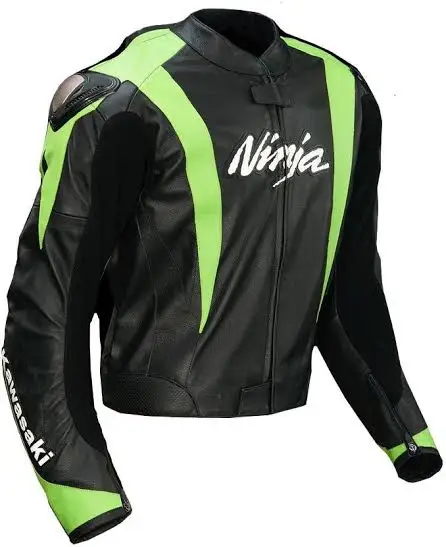 Men green Black Motorbike Leather Jacket