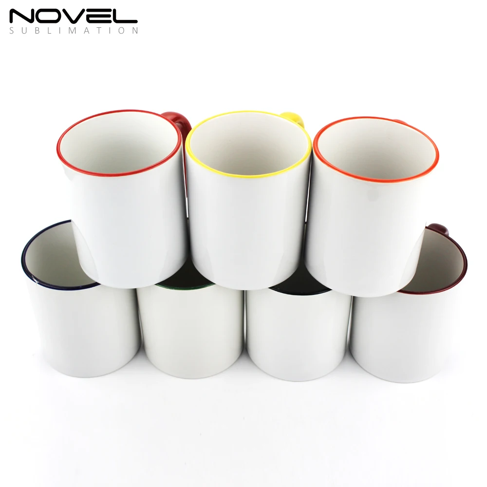 Керамические классические кружки 11 унций кофейная кружка белая без рисунка с цветной бахромой и ручкой