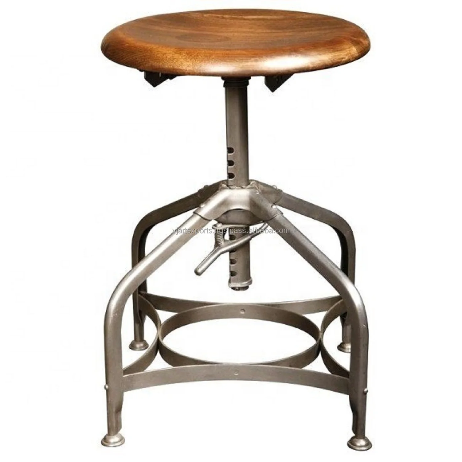 Vintage industrial swivel adjustable bar stool iron spring stool with wooden top