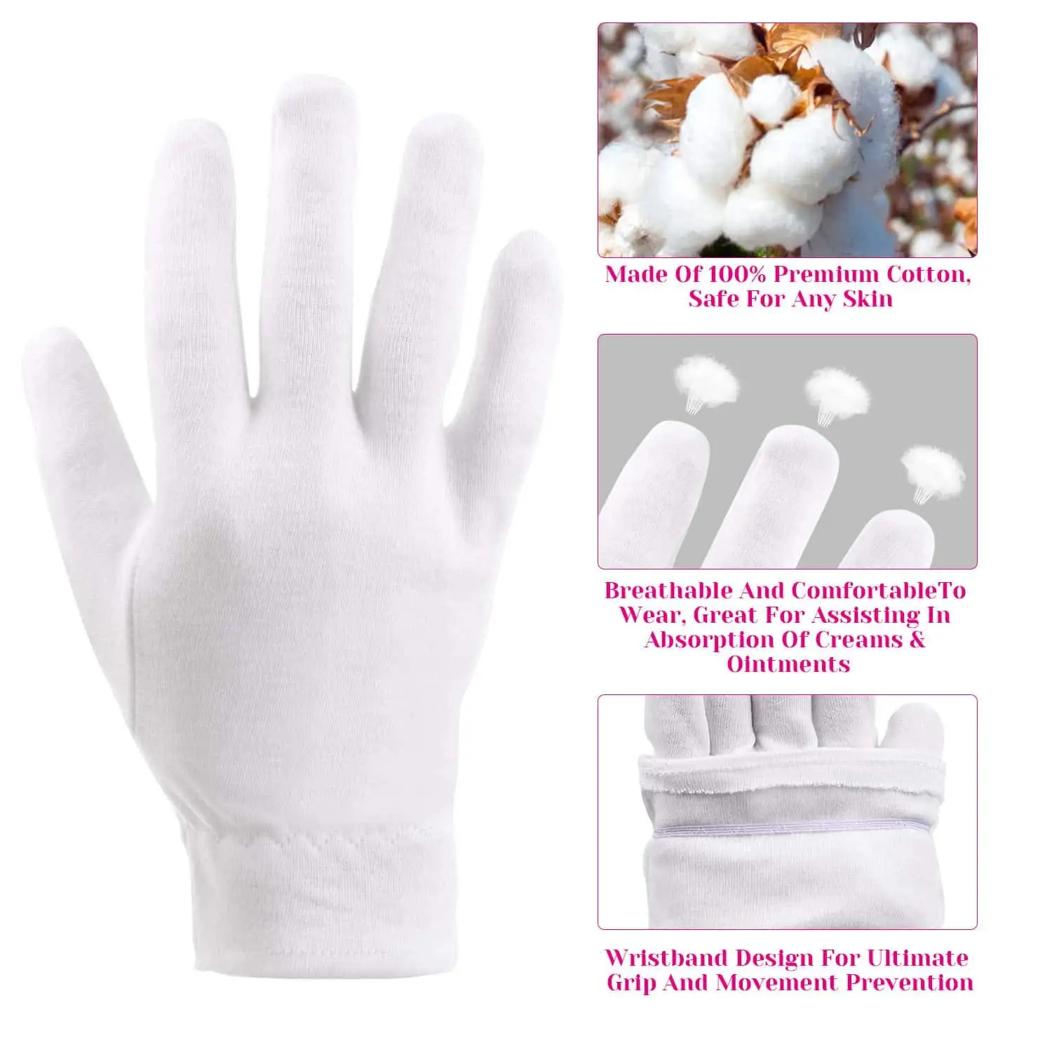 Latest Design Custom Logo White Cotton Gloves Slim Light Weight Soft Elastic