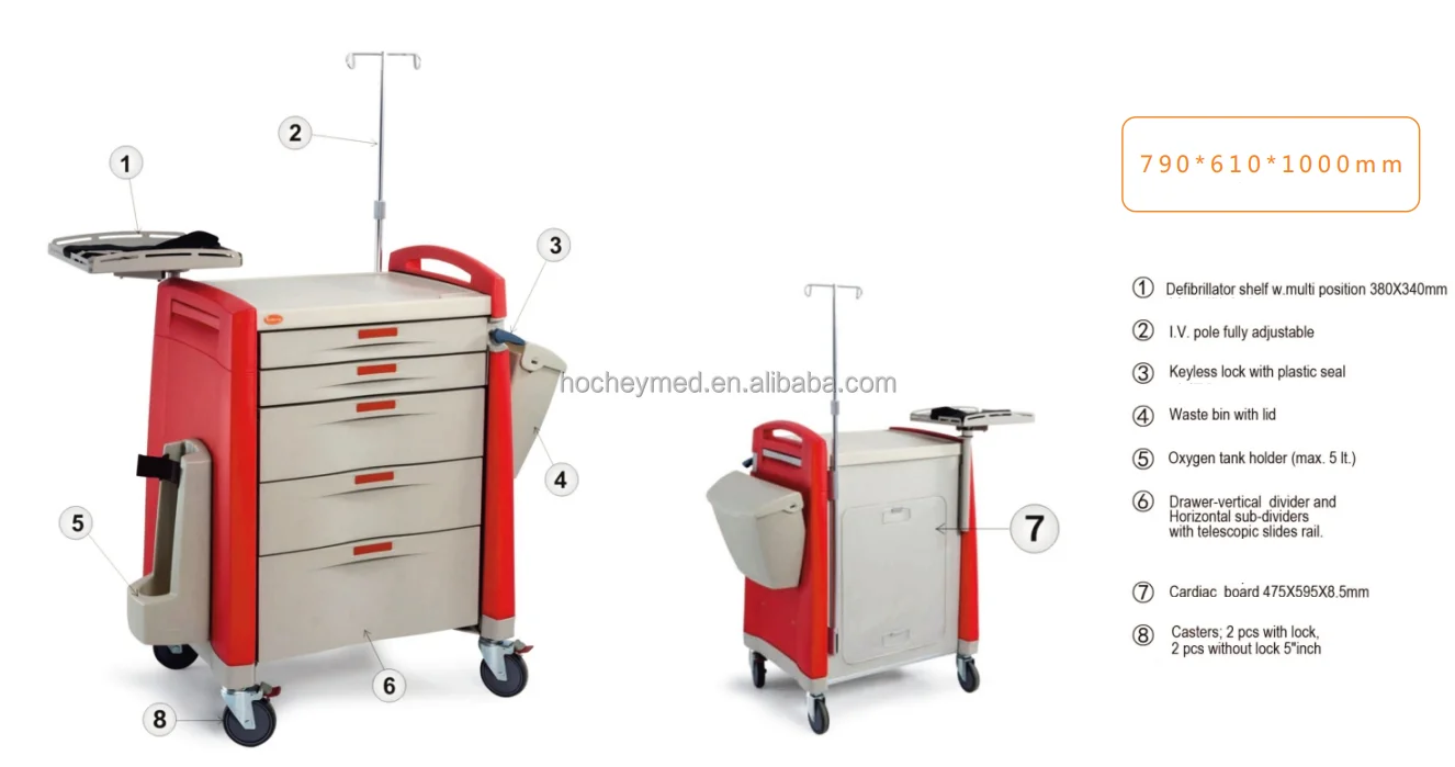 mobile abs emergency trolley hospital crash cart medical trolley price