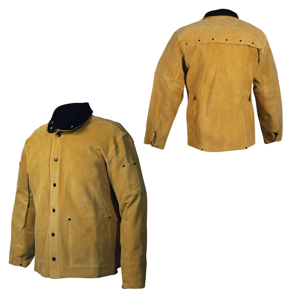Cow Split Leather Welding Clothing Welder Safety Jacket 100% Cotton Knitted Fleece Welding Workwear