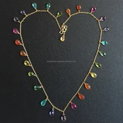 Colorful Genuine Precious Sapphire Ruby & Emerald Beads Delicate Gold Clasp Multi Gemstone Necklace