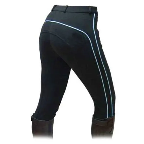 Ladies Horse Riding Jodhpurs Knitted Riding Breeches Eco Friendly Breeches Navy Blue- Aqua Piping