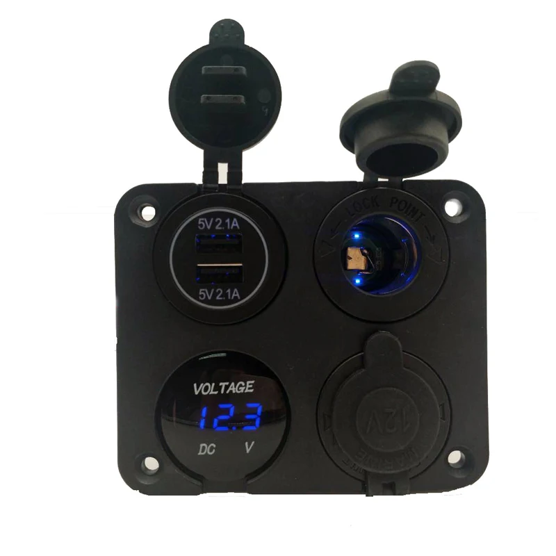 Oem 4 gang rv boat truck 12v outlet dual usb port socket voltmeter panel