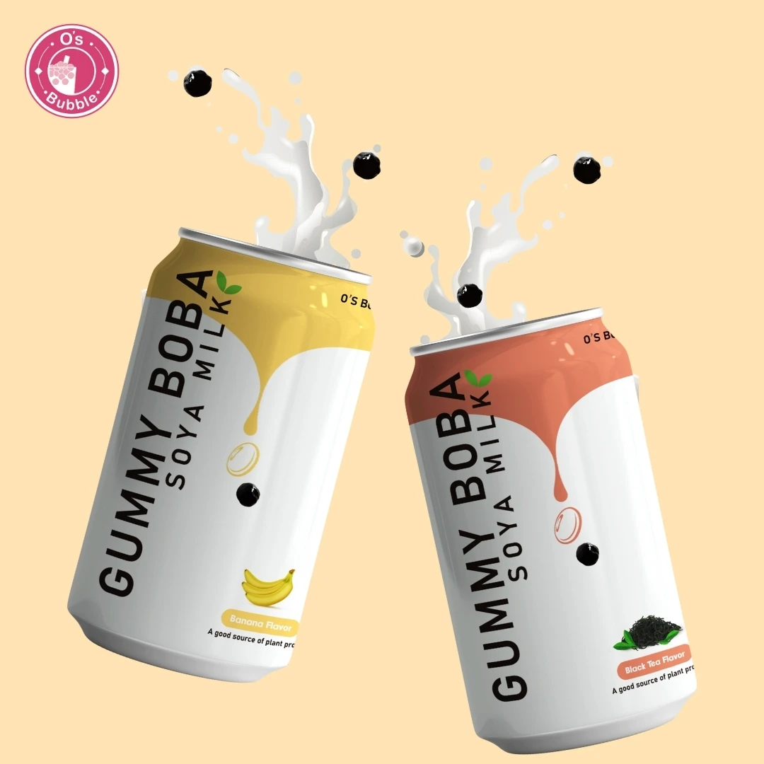Soy bean milk bubble tea canned drink with brown sugar black tea banana strawberry flavor